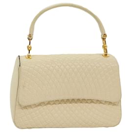 Bally-BALLY Quilted Hand Bag Lamb Skin White Auth ep1259-White