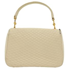 Bally-BALLY Quilted Hand Bag Lamb Skin White Auth ep1259-White