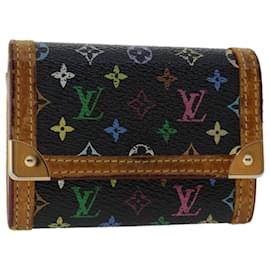 Louis Vuitton-LOUIS VUITTON Portamonete Porte Monnaie Plat Multicolor Nero M92656 Autentico3875-Nero