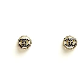 Chanel-Schwarzer Kristall-CC auf Perlenohrsteckern-Silber