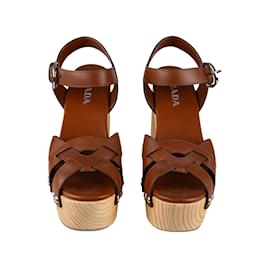 Prada-Prada Wooden Platform Sandals-Brown