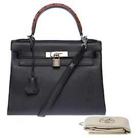 Hermès-Hermes Kelly bag 28 in Navy Blue Leather - 101386-Navy blue