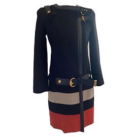 Gucci wool coat black with leather details Black