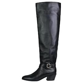 CHRISTIAN DIOR boot black knee high leather modern stirrup 39 9 at 1stDibs