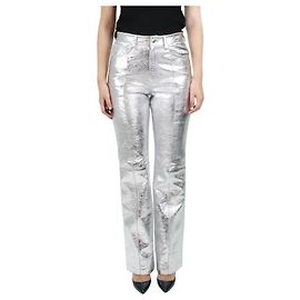 Zadig & Voltaire Silberne Metallic-Lederhose – Größe FR 38 Silber