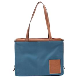 Loewe-Blue canvas and leather tote bag-Blue
