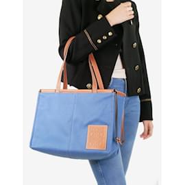 Loewe-Blue canvas and leather tote bag-Blue