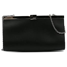 Christian Louboutin-Christian Louboutin Black Satin Palmette Clutch on Chain-Black