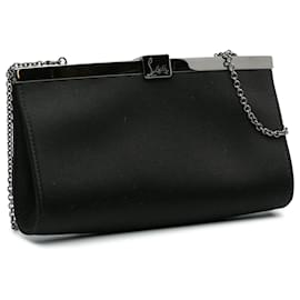 Christian Louboutin-Christian Louboutin Black Satin Palmette Clutch on Chain-Black