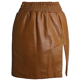 Miu Miu-Mini-jupe Miu Miu avec fente en cuir marron-Marron