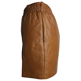Miu Miu-Miu Miu Mini Skirt with Slit in Brown Leather-Brown