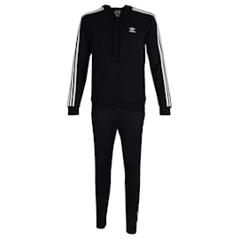 Adidas-Adidas Ribbed Insert Tracksuit in Black Polyester-Black