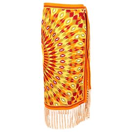 Copricostume da mare con frange stampato Valentino Garavani in lino multicolor Multicolore