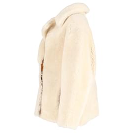 Nili Lotan-Cappotto in shearling con petto foderato Nili Lotan Addie in pelliccia di agnello color crema-Bianco,Crudo