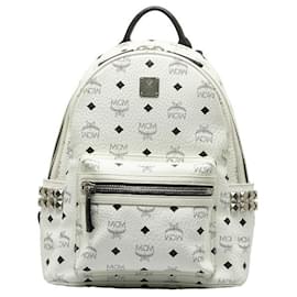 MCM X Bebe Boo Mini Studded Coated Canvas Backpack in White