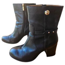 Armani Black Leather Ankle Boots Black