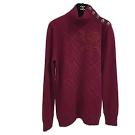 Chanel-Chanel Rare CC Thistle Burgundi Cashmere Pull-Bordeaux