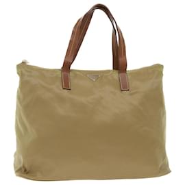 Prada-PRADA Hand Bag Nylon Leather Brown Auth 50396-Brown