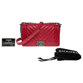 Chanel-CHANEL Boy Bag in Red Leather - 101207-Red