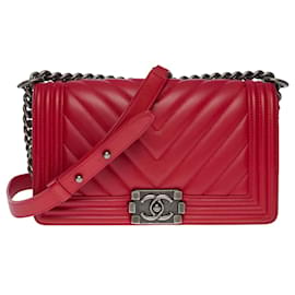 Chanel-CHANEL Jungentasche aus rotem Leder - 101207-Rot