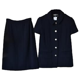 Chanel-boucle wool skirt suit-Navy blue,Dark blue