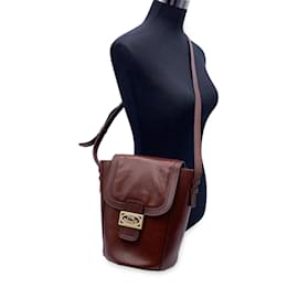 Autre Marque-Brown Leather Shoulder Bag Flap Bucket-Brown