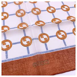 Gucci-Bufanda de cuello de algodón con logo GG vintage Pañuelo de bolsillo Naranja-Naranja