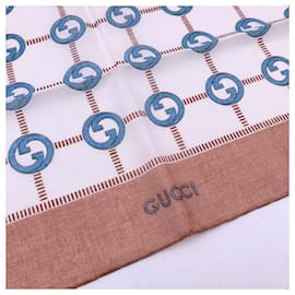 Gucci-Lenço de pescoço de algodão com logotipo vintage GG e bolso quadrado marrom-Azul