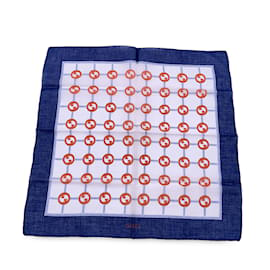 Gucci-Pañuelo de bolsillo con cuello de algodón y logo GG en rojo y naranja vintage-Azul