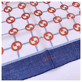 Gucci-Écharpe de cou en coton avec logo GG rouge orange vintage, carré de poche-Bleu