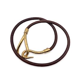 Hermès-Hermes Tan Leather lined Tour Gold Metal Jumbo Hook Bracelet-Golden