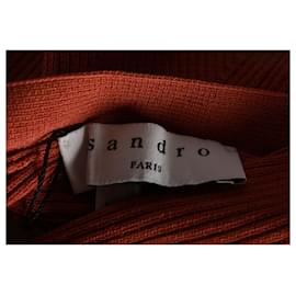 Sandro-Sandro Justy Ribbed Long Sleeve V-Neck Sweater in Red Viscose-Red