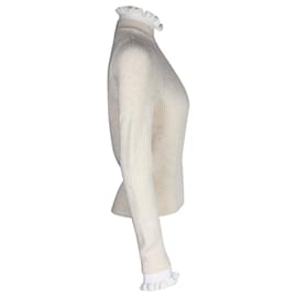 Sandro-Sandro Miles Ruffled Collar & Cuffs Sweater In Cream Wool-White,Cream