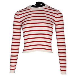 Top Red Valentino in jersey stretch a coste a righe in viscosa bianca Altro