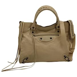 Balenciaga-Balenciaga Sac City Classique en Cuir Beige-Marron,Beige