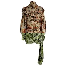Zimmermann-Zimmermann Resistance Ruffled Ruched Floral Mini Dress in Multicolor Silk-Other,Python print