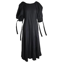 Autre Marque-Mother Of Pearl Florence Bow-Detailed Midi Dress in Black Lyocell and Cotton-Black