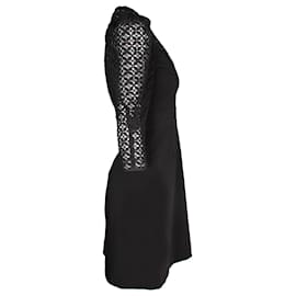 Sandro-Sandro Emila Macramé Lace And Crepe Mini Dress In Black Polyester-Black