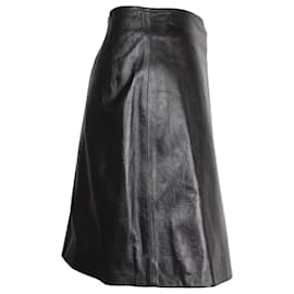 Sandro-Sandro Jolie Ruffle-Trimmed Skirt in Black Leather-Black