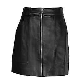 Maje-Maje Jelise Zipped Skirt in Black Leather-Black