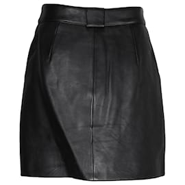 Maje-Maje Jelise Zipped Skirt in Black Leather-Black