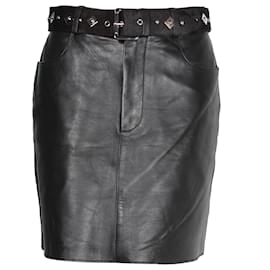 Maje-Maje Skirt with Belt Detail in Black Leather-Black