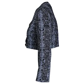 Alaïa-Alaia Python Print Cropped Cardigan in Blue Viscose-Blue