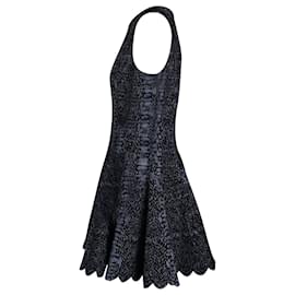 Alaïa-Alaia Python Print Sleeveless Skater Mini Dress in Blue Viscose-Blue