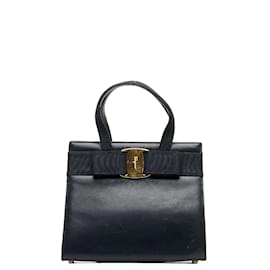 Salvatore Ferragamo-Leather Vara Bow Handbag BA-21 4176-Blue
