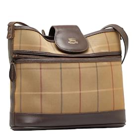 Burberry-Check Canvas Shoulder Bag-Brown