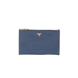 Prada-Saffiano Leather Clutch Bag-Blue