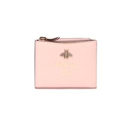 Gucci-Gucci Animalier Couro Bifold Carteira Compacta Carteira Curta de Couro 498094 Em uma boa condição-Rosa