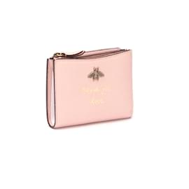 Gucci-Gucci Animalier Leather Bifold Compact Wallet Leather Short Wallet 498094 in Excellent condition-Pink