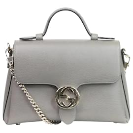 Gucci-Grey Interlocking G leather shoulder bag-Grey